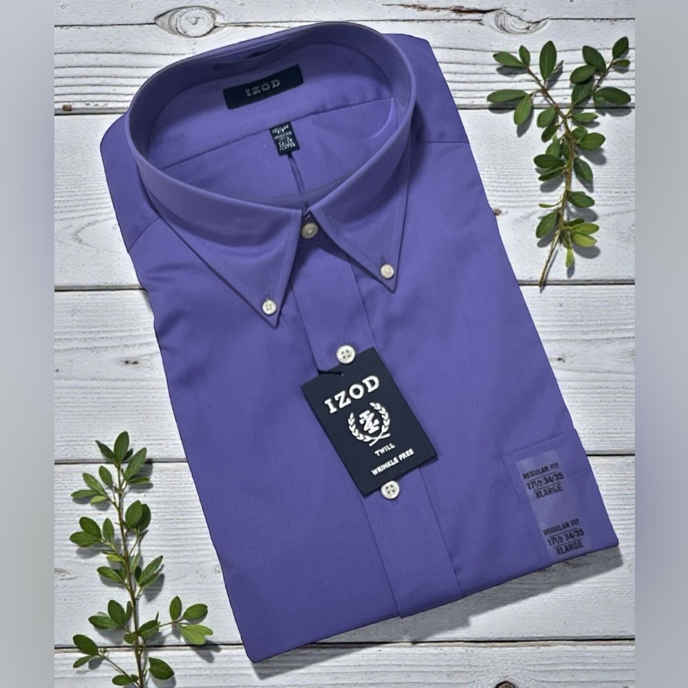 New Izod Wrinkle Free Twill Shirt XL 17 1/2 Lilac Purple Button-up Classic Reg
